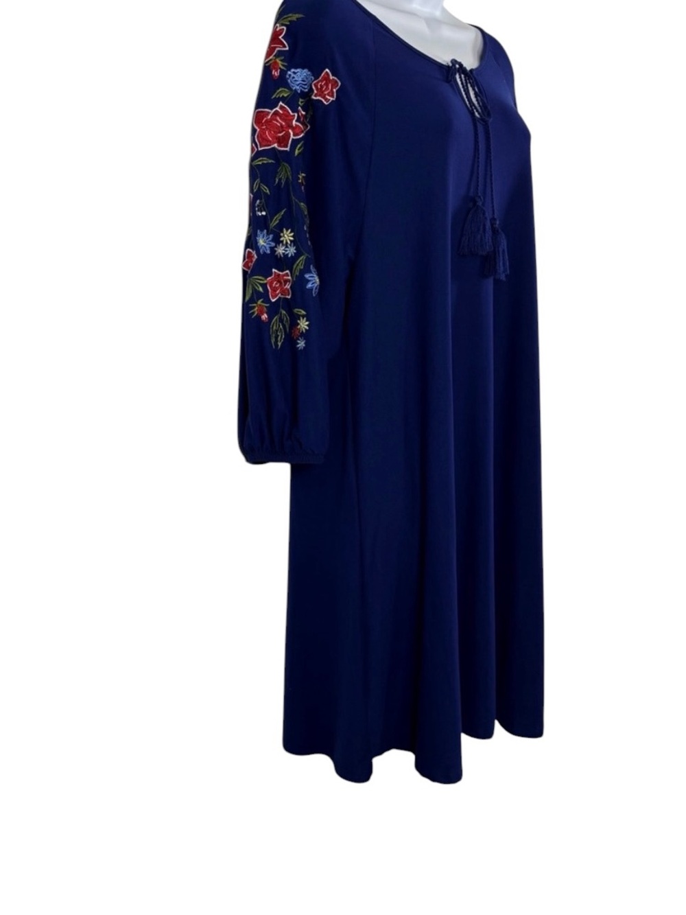 Alison Brittney Navy Blue Embroidered Sleeve Boho Dress Size L - Picture 10 of 12